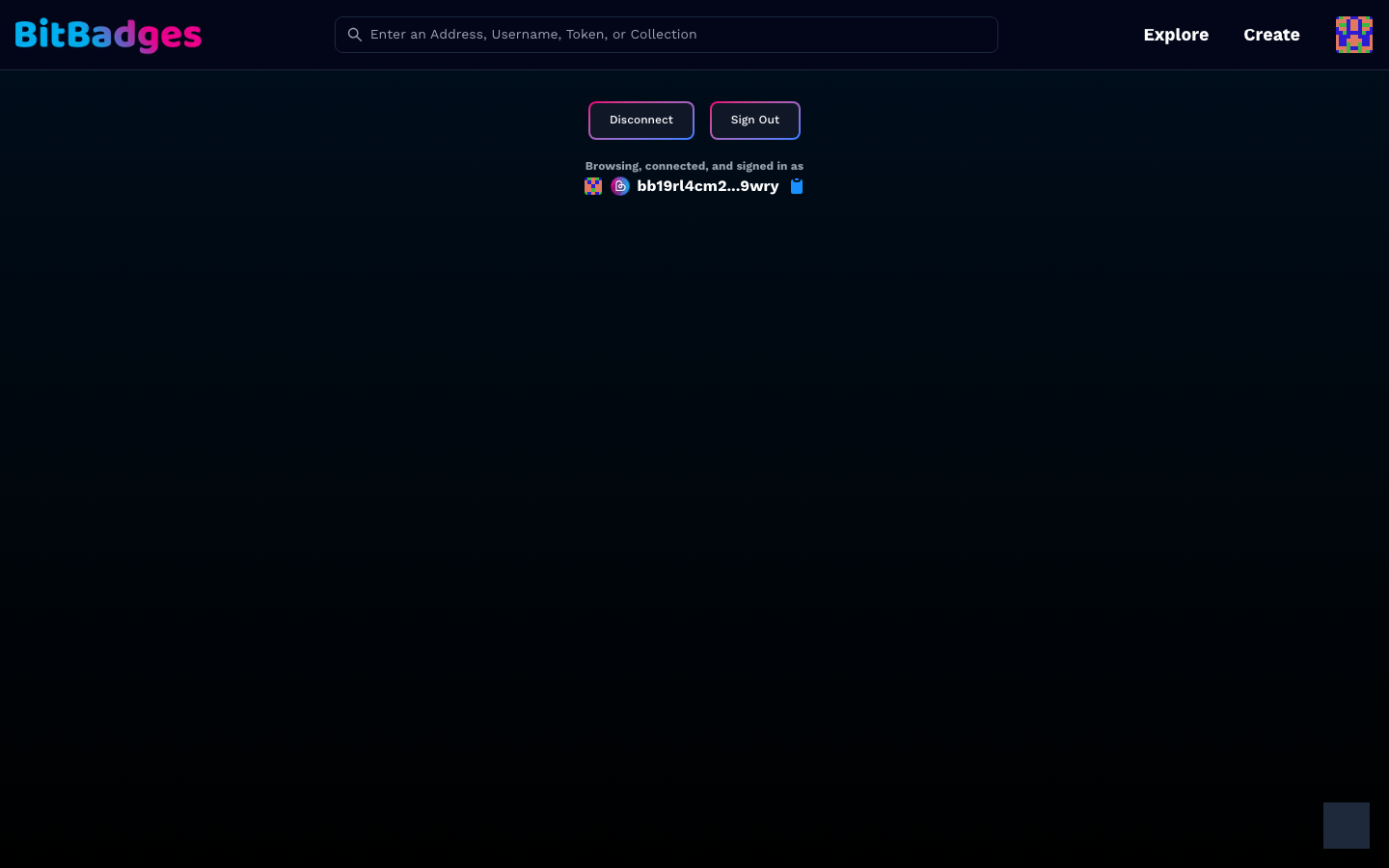 The connect page after sign-in, showing Disconnect and Sign Out buttons and the signed-in address