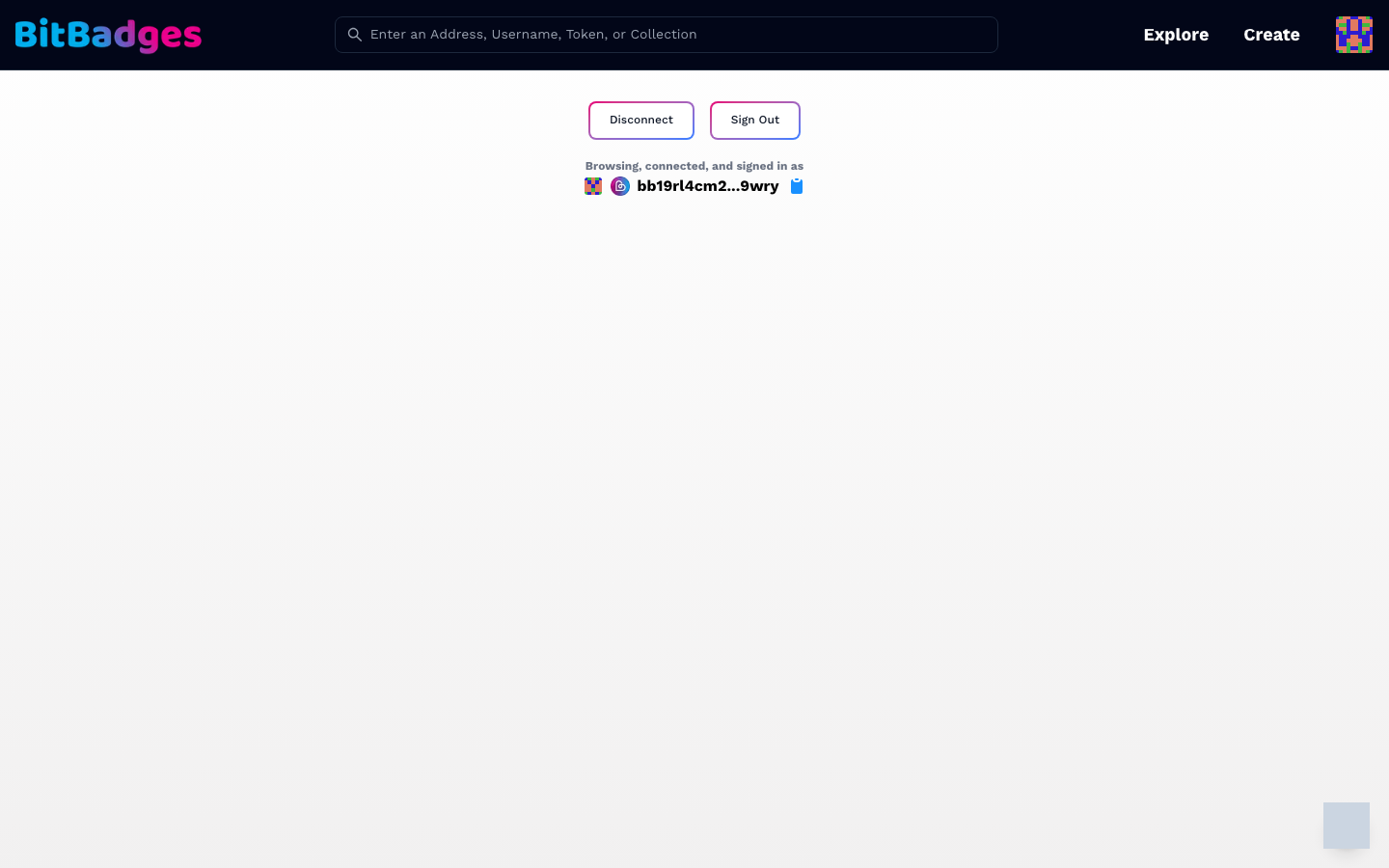 The connect page after sign-in, showing Disconnect and Sign Out buttons and the signed-in address
